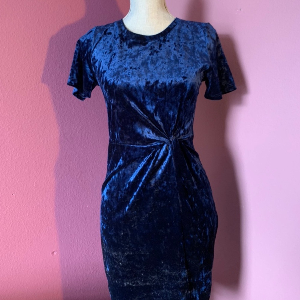 Sage the Label Velvet Navy Dress with Knot